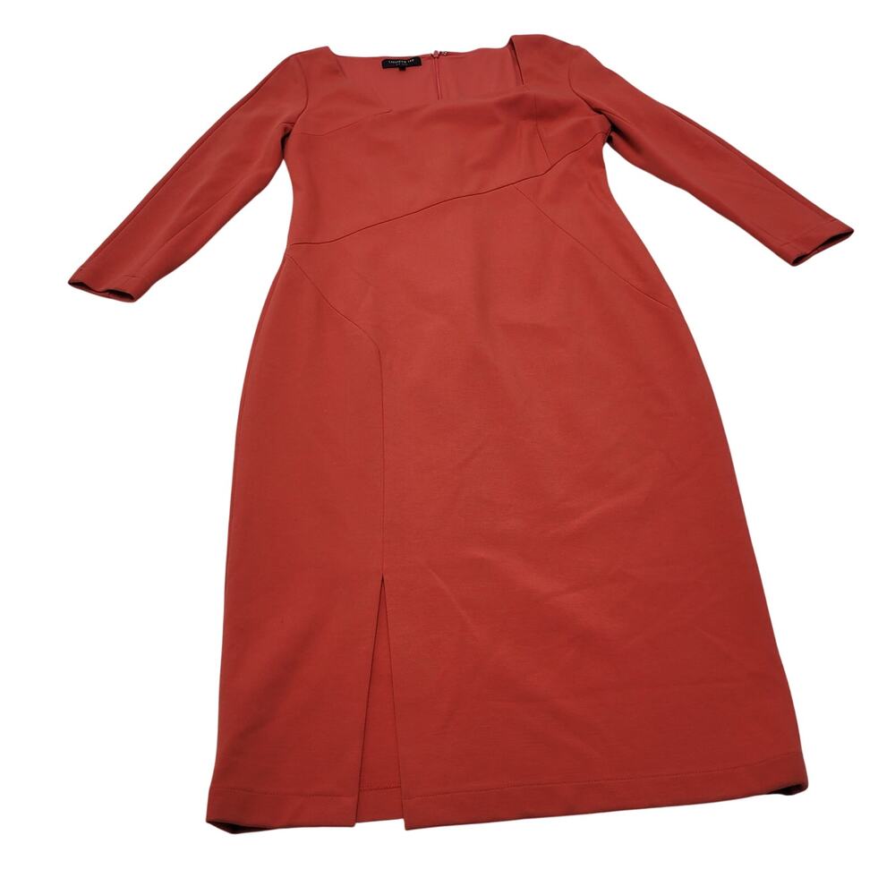Lafayette 148 Aldrich midi dress long sleeve sheath asymmetrical side slit 6